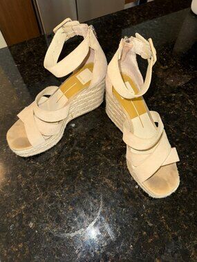 Dolce Vita Nude Suede Crisscross Espadrille Wedge Sandals